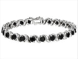 Rhodium over Sterling Silver Thai Black Spinel Line Tennis Bracelet ( 8.00 in)