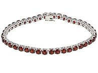 Rhodium Sterling Silver 12cts. Mozambique GARNET Line Tennis Bracelet (7.25 in)