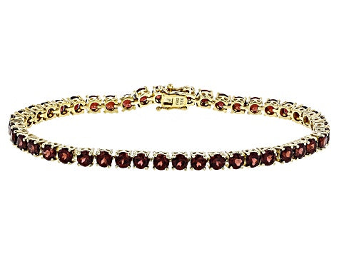 18k Yellow Gold over Sterling Silver 12cts. Mozambique GARNET Line Tennis Bracelet (7 in)