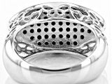 Rhodium over Sterling Silver Thai BLACK SPINEL Micro Pave Cluster East/West Ring