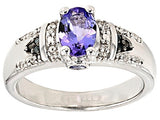 Rhodium over Sterling Silver TANZANITE & DIAMOND &  ZIRCON Ring