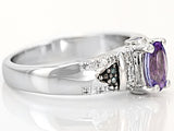 Rhodium over Sterling Silver TANZANITE & DIAMOND &  ZIRCON Ring