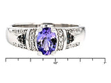 Rhodium over Sterling Silver TANZANITE & DIAMOND &  ZIRCON Ring