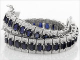 Rhodium over Sterling Silver Oval Blue SAPPHIRE Line Bracelet