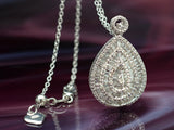 Rhodium over Sterling Silver White Diamond Pear Shaped Pendant with Adjustable (22 in) Chain