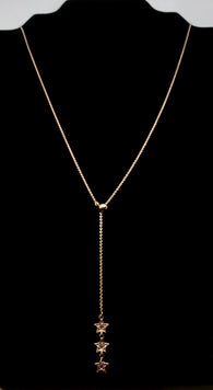 14K Rose Gold/Sterling Silver CZ Stars Adjustable "Y" Necklace 24 in