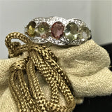 Rhodium over Sterling Silver 5 Stone Multi ColorTOURMALINE & White ZIRCON Ring