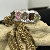 Rhodium over Sterling Silver 5 Stone Multi ColorTOURMALINE & White ZIRCON Ring