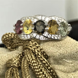 Rhodium over Sterling Silver 5 Stone Multi ColorTOURMALINE & White ZIRCON Ring