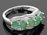 Rhodium over Sterling Silver 5 Stone EMERALD and White Zircon Ring