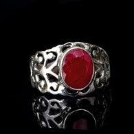 Sterling Silver Hand Crafted Red Ruby Open Scroll Work Band Ring