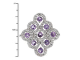 Rhodium over Sterling Silver Amethyst and White Zircon Cluster Ring