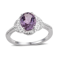 Sterling Silver Rose De France AMETHYST Solitaire Halo Ring