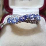 Platinum over Sterling Silver AA+ TANZANITE & TOPAZ Bypass Ring