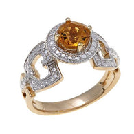 18K Yellow Gold Plated Sterling Silver Brazilian Citrine and Diamond Halo Ring