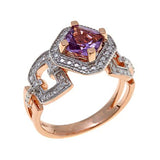 18K Rose Gold Sterling Silver Cushion Pink Amethyst & Diamond Halo Ring